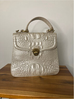 Vintage Brahmin Vittoria Satchel Crocodile Embossed Leather Handbag Purse